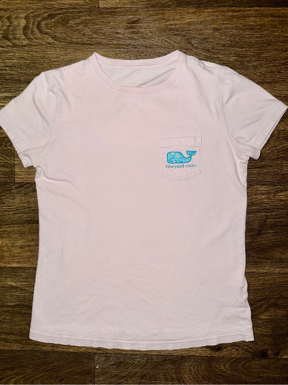 Vineyard Vines Light Pink Short Sleeve Pocket Tee Blue Whale Logo Women’s XS
